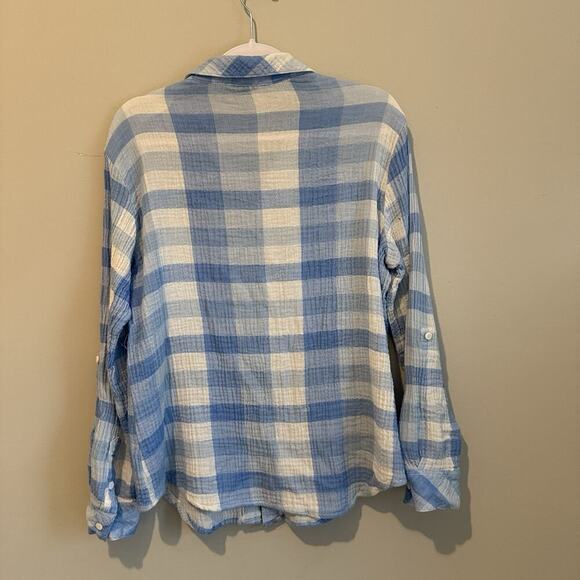 Sanctuary Women Blue White Soft Long Sleeve Plaid Tomboy Shirt Top Medium 1842 - Picture 8 of 10